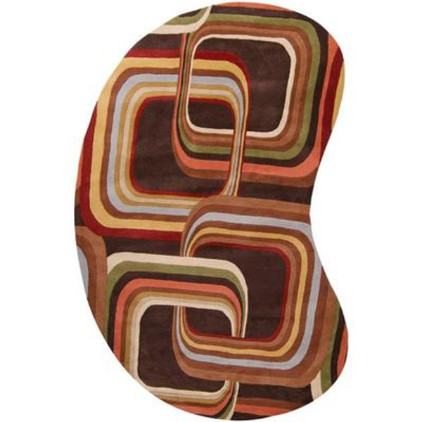 Rai Chocolate Wool 6 Feet x 9 Feet Area Rug Kidney