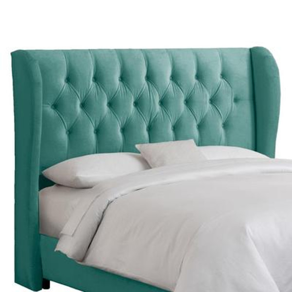 King Tufted Wingback Headboard in Velvet Caribbean