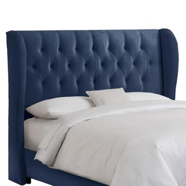 King Tufted Wingback Headboard in Velvet Navy