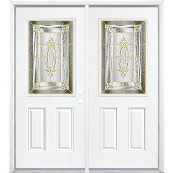 68''x80''x6 9/16'' Providence Brass Half Lite Left Hand Entry Door with Brickmould