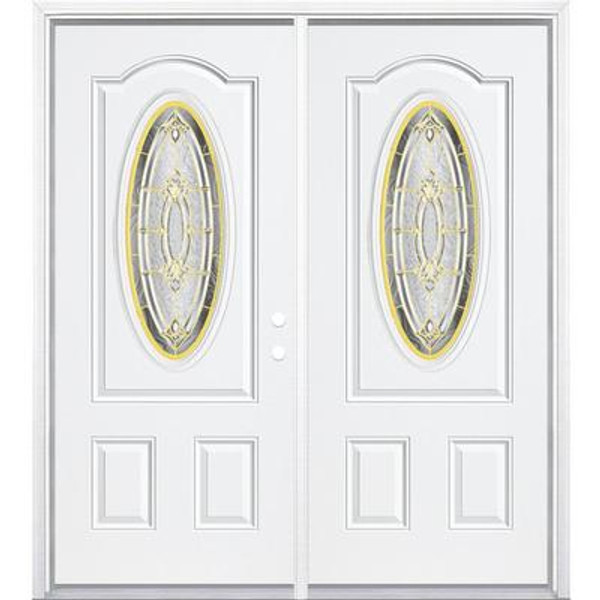 64''x80''x4 9/16'' Providence Brass 3/4 Oval Lite Left Hand Entry Door with Brickmould