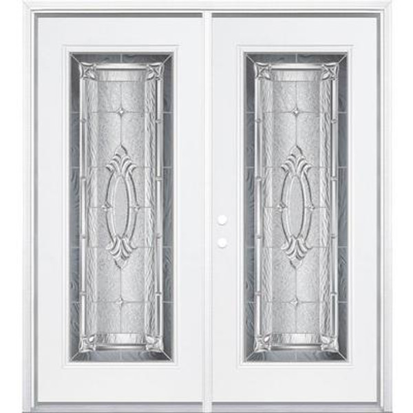 64''x80''x6 9/16'' Providence Nickel Full Lite Right Hand Entry Door with Brickmould