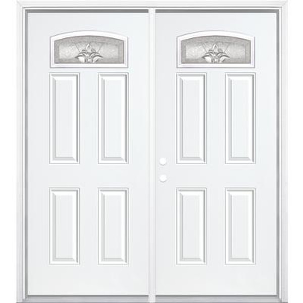 72''x80''x6 9/16'' Providence Nickel Camber Fan Lite Right Hand Entry Door with Brickmould