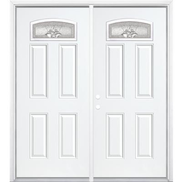 72''x80''x4 9/16'' Providence Nickel Camber Fan Lite Right Hand Entry Door with Brickmould