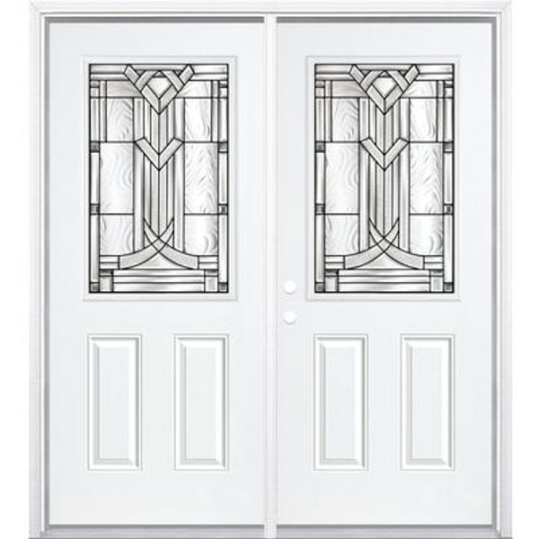 72''x80''x4 9/16'' Chatham Antique Black Half Lite Right Hand Entry Door with Brickmould