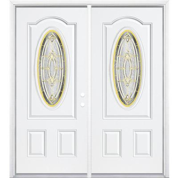 64''x80''x6 9/16'' Providence Brass 3/4 Oval Lite Left Hand Entry Door with Brickmould