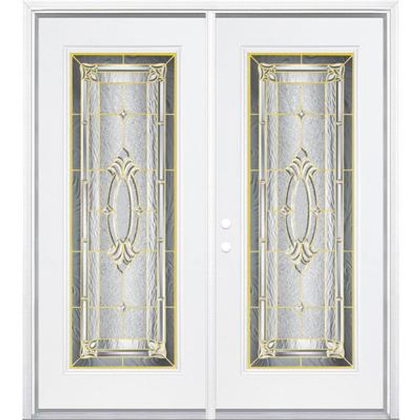 68''x80''x4 9/16'' Providence Brass Full Lite Right Hand Entry Door with Brickmould