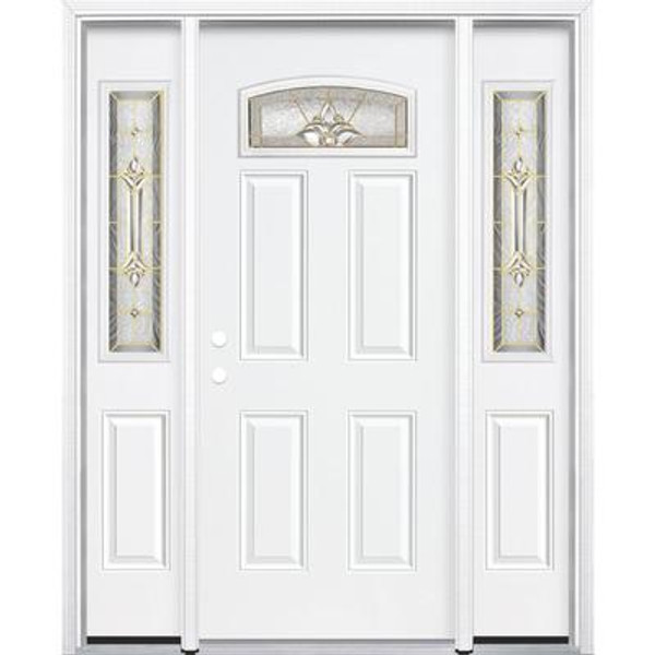 65''x80''x4 9/16'' Providence Brass Camber Fan Lite Right Hand Entry Door with Brickmould