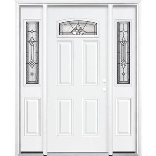 69''x80''x4 9/16'' Providence Antique Black Camber Fan Lite LH Entry Door with Brickmould