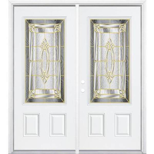 72''x80''x6 9/16'' Providence Brass 3/4 Lite Right Hand Entry Door with Brickmould