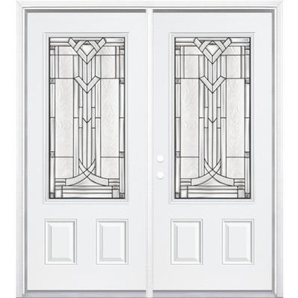 72''x80''x4 9/16'' Chatham Antique Black 3/4 Lite Right Hand Entry Door with Brickmould