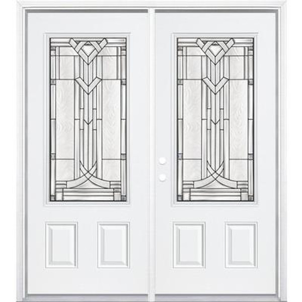 64''x80''x4 9/16'' Chatham Antique Black 3/4 Lite Right Hand Entry Door with Brickmould