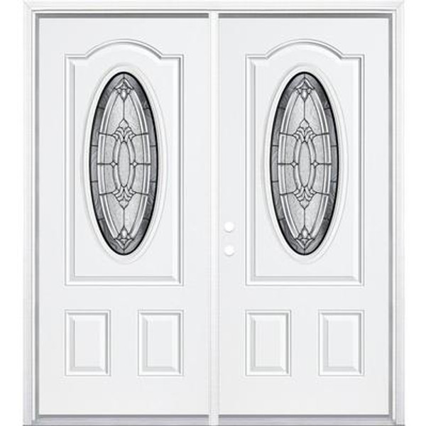 64''x80''x4 9/16'' Providence Antique Black 3/4 Oval Lite Right Hand Entry Door with Brickmould