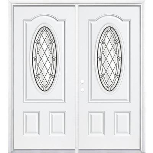 64''x80''x4 9/16'' Halifax Antique Black 3/4 Oval Lite Right Hand Entry Door with Brickmould