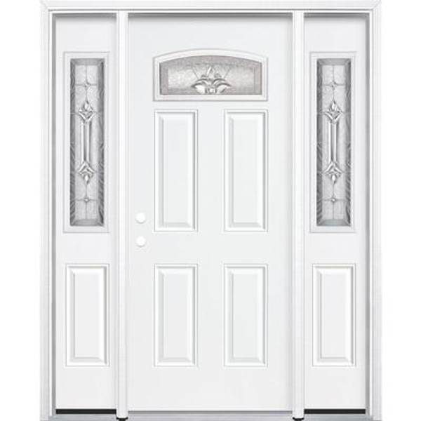 69''x80''x6 9/16'' Providence Nickel Camber Fan Lite Right Hand Entry Door with Brickmould