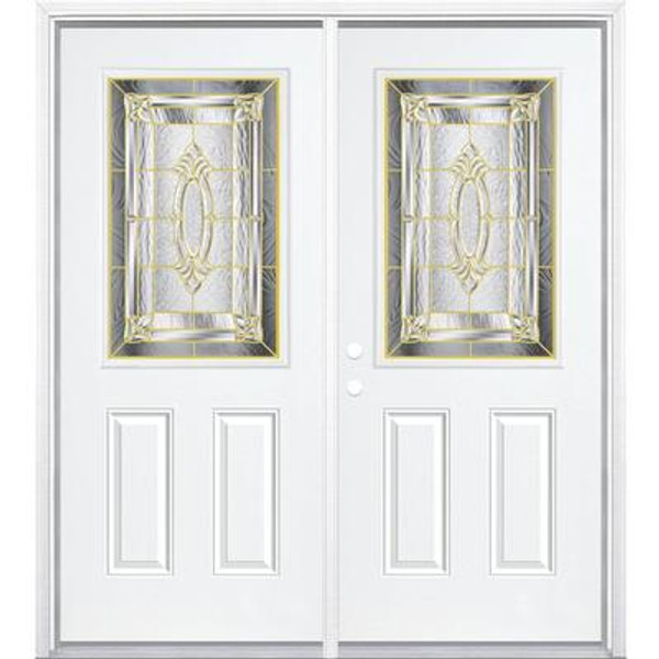 64''x80''x4 9/16'' Providence Brass Half Lite Right Hand Entry Door with Brickmould