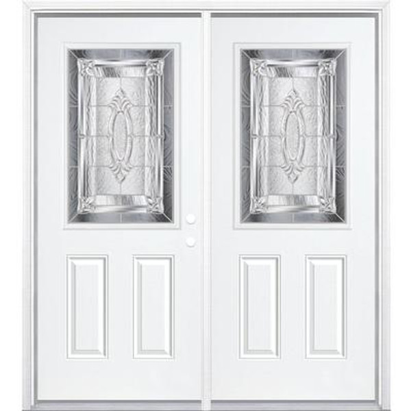 68''x80''x6 9/16'' Providence Nickel Half Lite Left Hand Entry Door with Brickmould