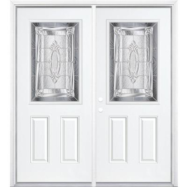 72''x80''x6 9/16'' Providence Nickel Half Lite Right Hand Entry Door with Brickmould