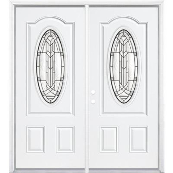 64''x80''x4 9/16'' Chatham Antique Black 3/4 Oval Lite Right Hand Entry Door with Brickmould