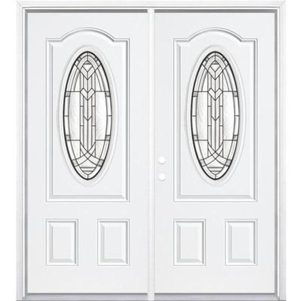 64''x80''x6 9/16'' Chatham Antique Black 3/4 Oval Lite Right Hand Entry Door with Brickmould
