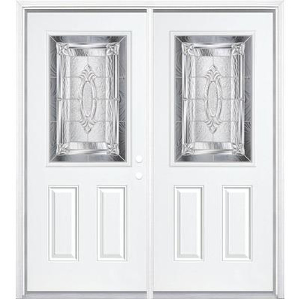 72''x80''x4 9/16'' Providence Nickel Half Lite Left Hand Entry Door with Brickmould