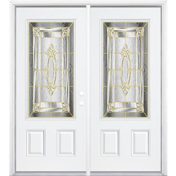 72''x80''x6 9/16'' Providence Brass 3/4 Lite Left Hand Entry Door with Brickmould