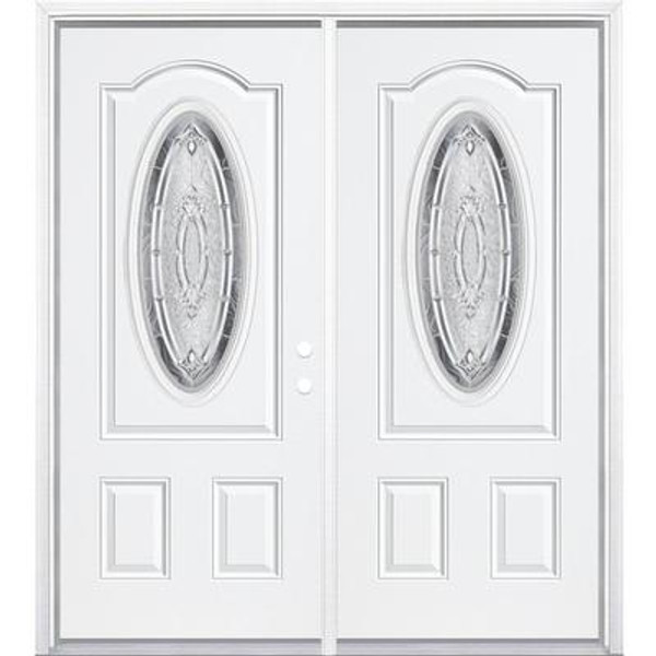 64''x80''x4 9/16'' Providence Nickel 3/4 Oval Lite Left Hand Entry Door with Brickmould