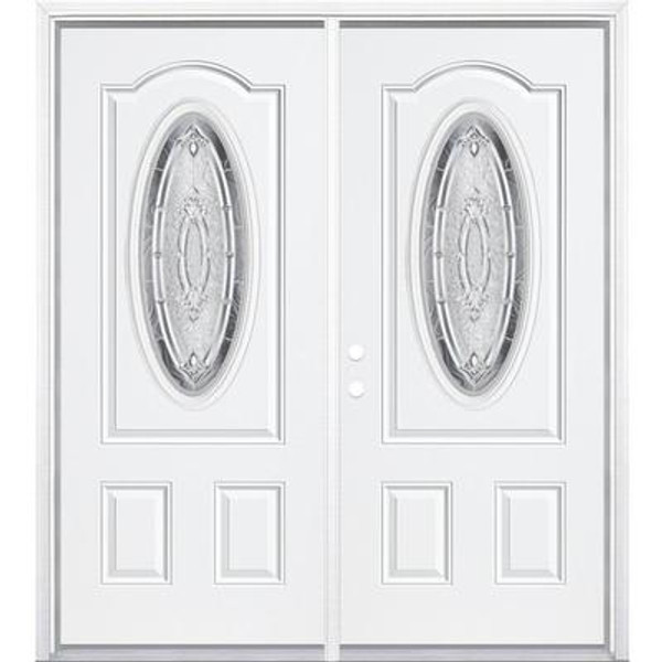 64''x80''x4 9/16'' Providence Nickel 3/4 Oval Lite Right Hand Entry Door with Brickmould