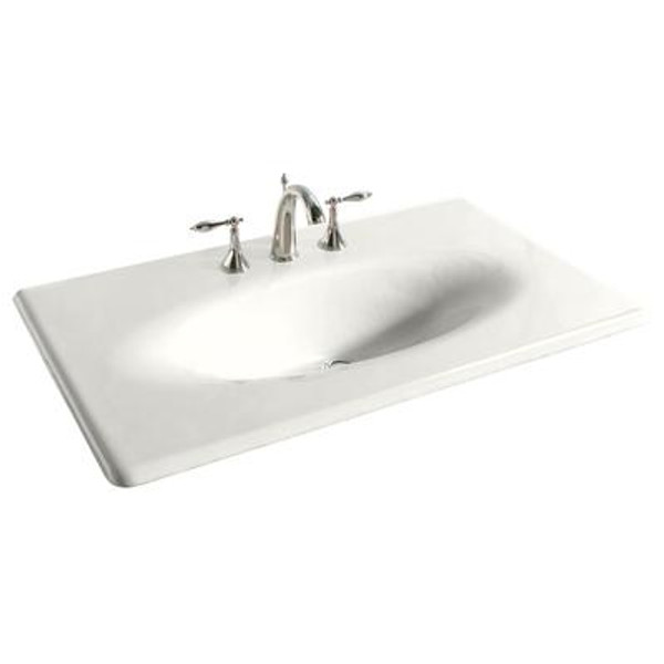 Iron/Impressions 37 Inch Cast Iron One-Piece Surface And Integrated Lavatory in White