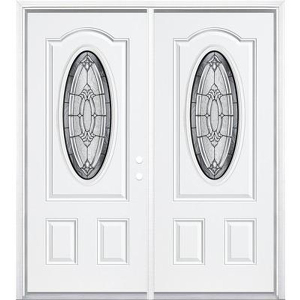 64''x80''x6 9/16'' Providence Antique Black 3/4 Oval Lite Left Hand Entry Door with Brickmould