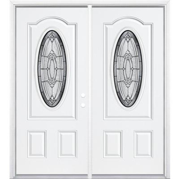 68''x80''x4 9/16'' Providence Antique Black 3/4 Oval Lite Left Hand Entry Door with Brickmould