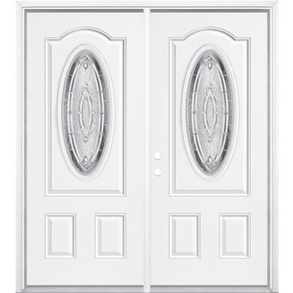 68''x80''x6 9/16'' Providence Nickel 3/4 Oval Lite Right Hand Entry Door with Brickmould