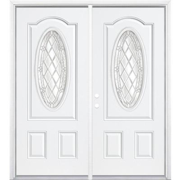 68''x80''x4 9/16'' Halifax Nickel 3/4 Oval Lite Right Hand Entry Door with Brickmould