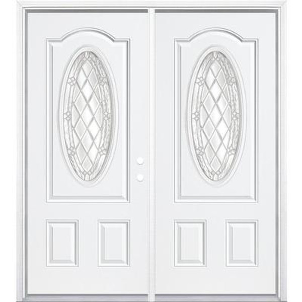 68''x80''x6 9/16'' Halifax Nickel 3/4 Oval Lite Left Hand Entry Door with Brickmould