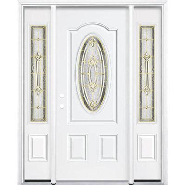 69''x80''x4 9/16'' Providence Brass 3/4 Oval Lite Right Hand Entry Door with Brickmould