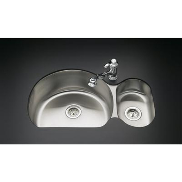 Undertone High/Low Undercounter Kitchen Sink With Left Basin Depth Of 9-1/2 Inch And Right Basin Depth Of 5-1/2 Inch