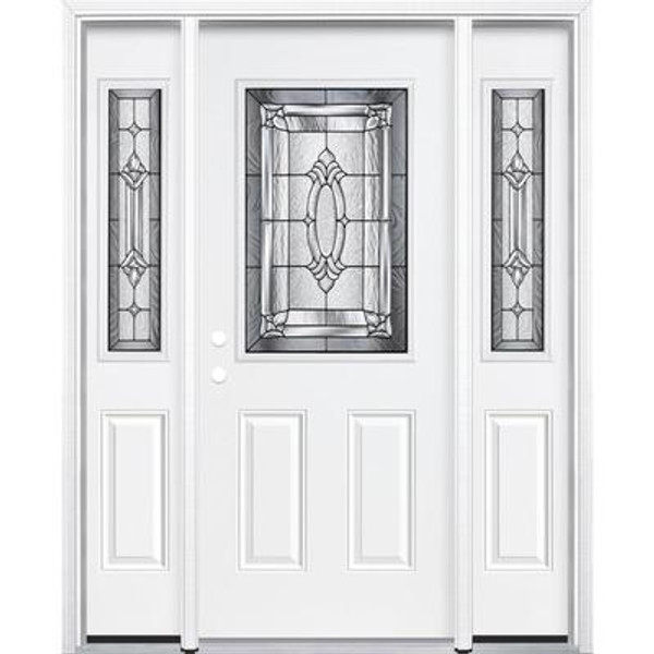 69''x80''x4 9/16'' Providence Antique Black Half Lite Right Hand Entry Door with Brickmould