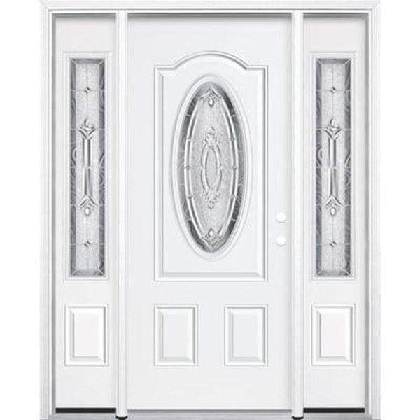 67''x80''x4 9/16'' Providence Nickel 3/4 Oval Lite Left Hand Entry Door with Brickmould