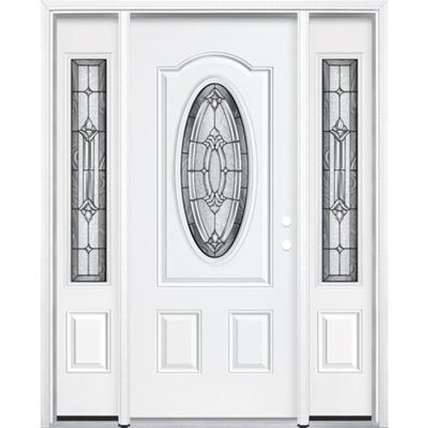 67''x80''x4 9/16'' Providence Antique Black 3/4 Oval Lite Right Hand Entry Door with Brickmould