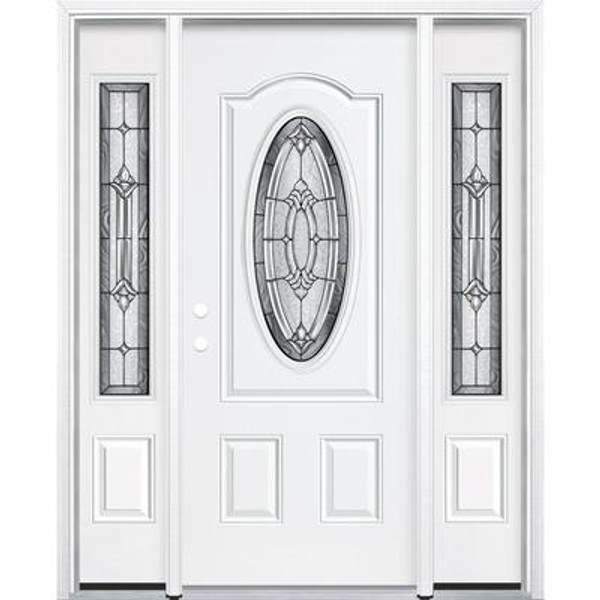 69''x80''x4 9/16'' Providence Antique Black 3/4 Oval Lite Left Hand Entry Door with Brickmould