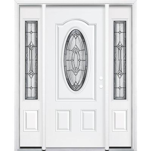 65''x80''x4 9/16'' Providence Antique Black 3/4 Oval Lite Right Hand Entry Door with Brickmould