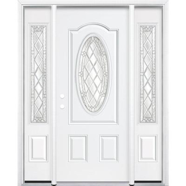 67''x80''x6 9/16'' Halifax Nickel 3/4 Oval Lite Right Hand Entry Door with Brickmould