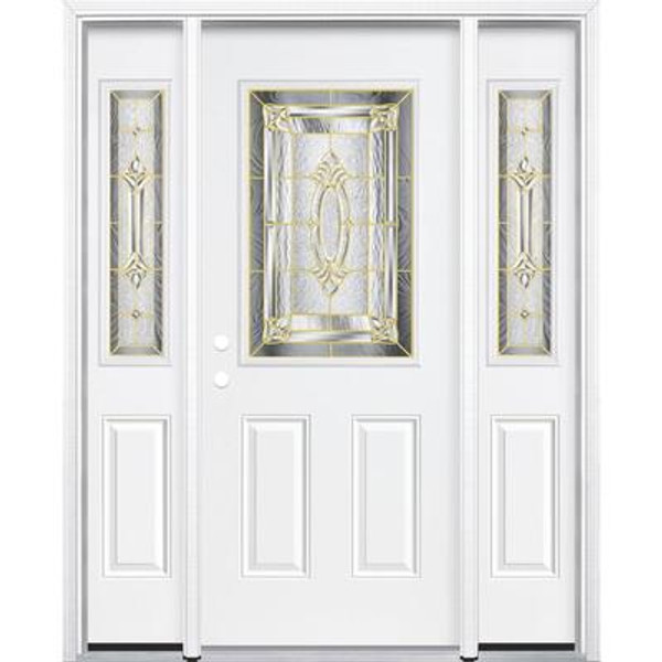 67''x80''x4 9/16'' Providence Brass Half Lite Right Hand Entry Door with Brickmould