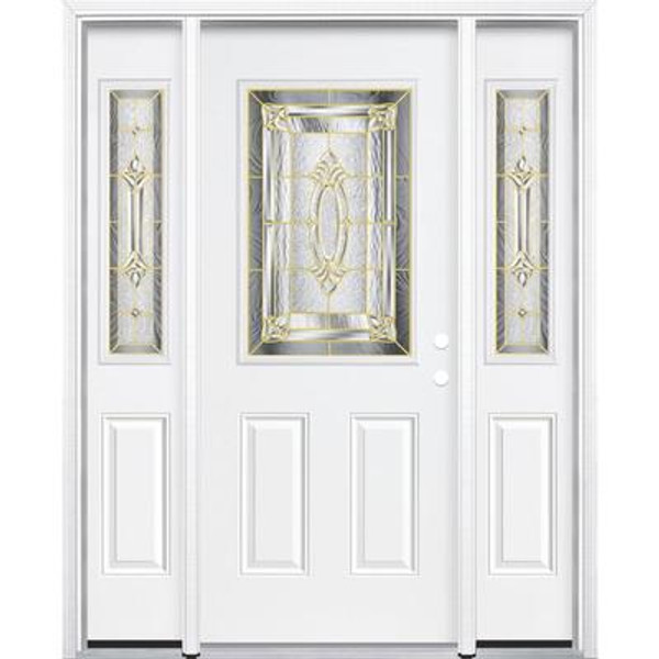 69''x80''x4 9/16'' Providence Brass Half Lite Left Hand Entry Door with Brickmould