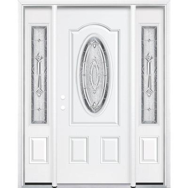 65''x80''x4 9/16'' Providence Nickel 3/4 Oval Lite Right Hand Entry Door with Brickmould