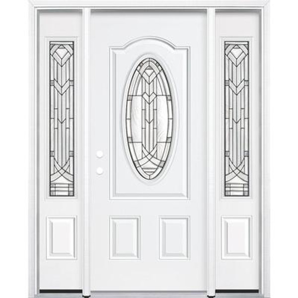 69''x80''x6 9/16'' Chatham Antique Black 3/4 Oval Lite Right Hand Entry Door with Brickmould