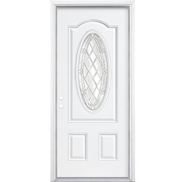 32 In. x 80 In. x 4 9/16 In. Halifax Nickel 3/4 Oval Lite Right Hand Entry Door with Brickmould