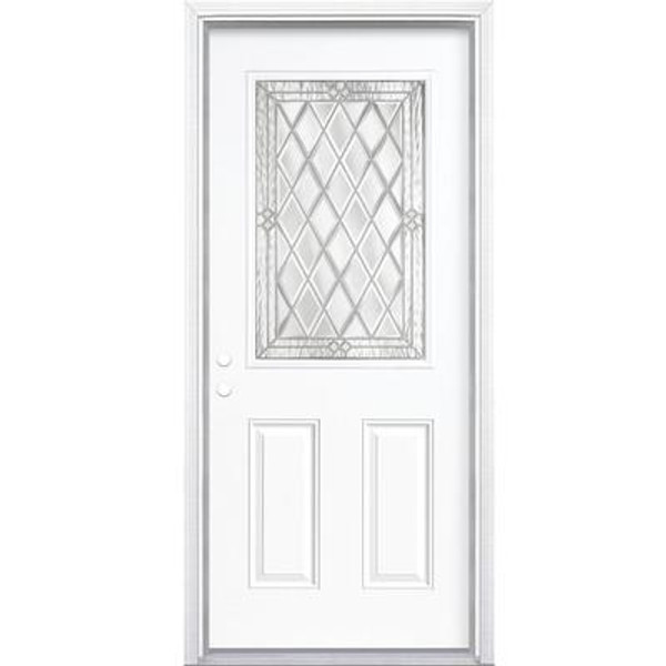 34 In. x 80 In. x 6 9/16 In. Halifax Nickel Half Lite Right Hand Entry Door with Brickmould