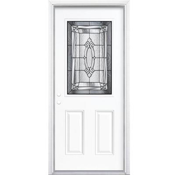 32 In. x 80 In. x 4 9/16 In. Providence Antique Black Half Lite Right Hand Entry Door with Brickmould