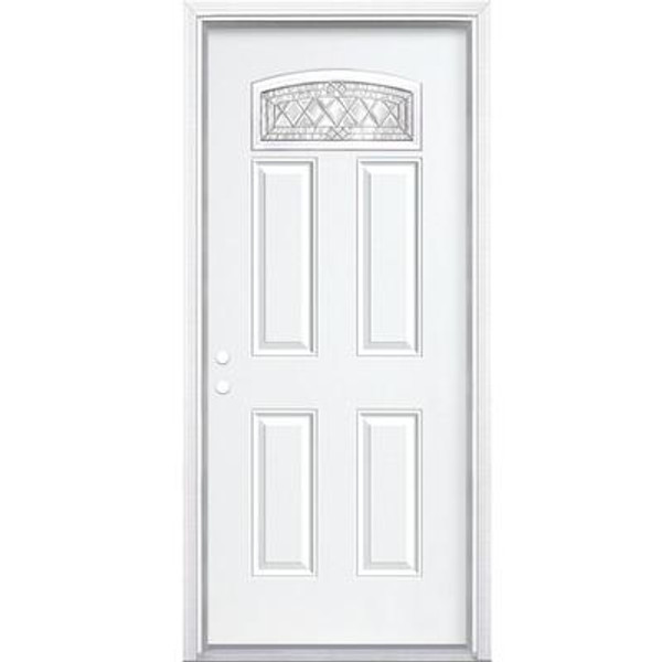 32 In. x 80 In. x 4 9/16 In. Halifax Nickel Camber Fan Lite Right Hand Entry Door with Brickmould